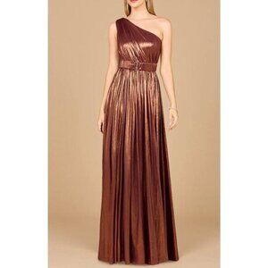 NEW NWT LARA One Shoulder Womens Metallic Full Length Dress Bronze size 12